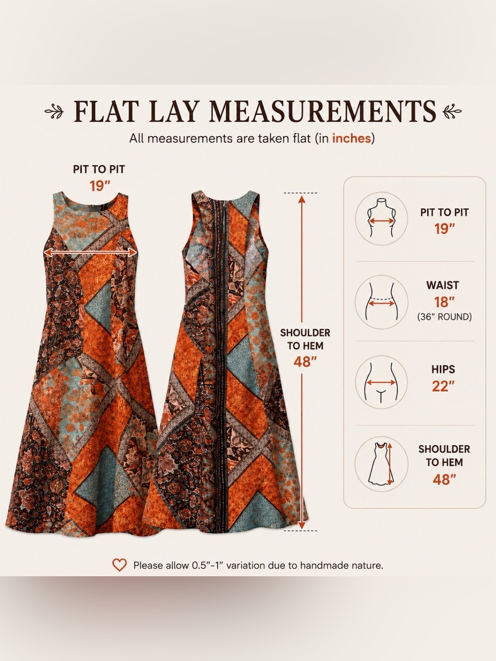 Organic Cotton Bohemian Patchwork Print Long Maxi Dress w/ Pockets 4 Seasons XL - Picture 8 of 15